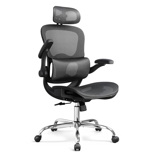 DEVAISE Ergonomic Mesh Home Office Desk Chair with Lumbar Support, High Back Reclining Computer Gaming Chair with Flip-up Armrests, 3D Headrest, Tilt Lock, Heavy Duty, SGS Class 4 Gas Lift, Black DEVAISE