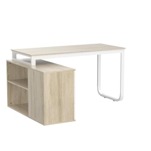 Homsee Home Office Computer Desk Corner Desk with 3 Drawers and 2 Shelves, 55 Inch Large L-Shaped Study Writing Table with Storage Cabinet - Walnut and White Homsee