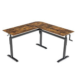 UNICOO – L Shaped Crank Height Adjustable Standing Desk, Sit to Stand up Corner Desk, L-Shaped Standing Workstation (XJH-LC-2 Packages) (Rustic Brown) UNICOO