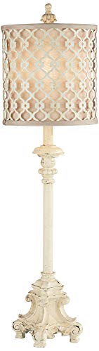 Regency Hill French Country Traditional Candlestick Buffet Table Lamp Vintage 34" Tall Skinny Ivory Off White Metal Lattice Double Shade for Living Room House Home Entryway Dining Family Regency Hill