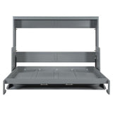 Merax Queen Horizontal Murphy Bed with Hydraulic Lift & Desk, Wood Grey Murphy Bed Cabinet Folding Murphy Chest Bed Queen Size Adults Murphy Bed Merax