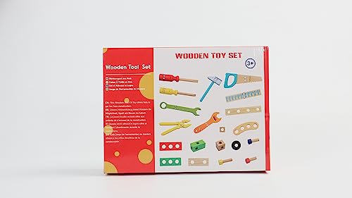 TONZE Kids Tool Set Wooden Toddler Tools Montessori Toys for 3 4 Year Olds, 34 PCS Educational STEM Construction Toys Pretend Play Toddler Tool Set Birthday Gift for Age 3-4 Boys & Girls TONZE