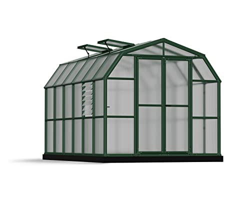 Palram - Canopia Rion Prestige 8 Ft. x 12 Ft. Greenhouse, Large Twin Wall Polycarbonate Heavy Duty Green House DIY Kit for Garden, Plants, Walk-in for Outdoors with Window Vent (Green)