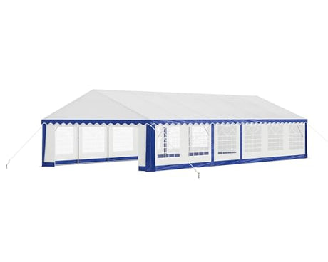 LUXOAK 20 x 40 FT Extra Large Outdoor Event Shelter, Wedding Party Tent with Sidewall Windows & 2 Side Doors, Heavy Duty Canopy Gazebo Tent for Garden Patio Carport, White with Blue Stripes LUXOAK
