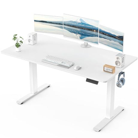 Veken 55 x 23.6 Inch Electric Standing Desk with Adjustable Height, Sit to Stand Computer Table for Study, Work or Gaming, Home Office Desk White Veken