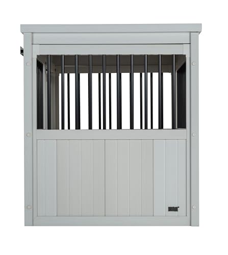 New Age Pet® ECOFLEX® Homestead Sliding Barn Door Furniture Style Dog Crate - Antique White, Large (EHDBC15-04L) - Stylish, Durable, Removable Cushions, Easy to Assemble. - WoodArtSupply