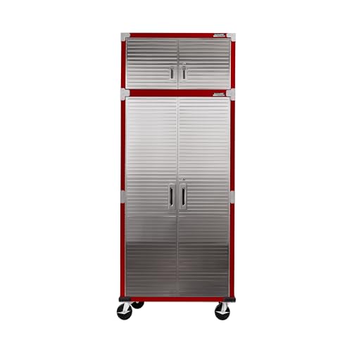 Seville Classics UltraHD 2-Piece Heavy Duty Mega Solid Steel Metal 2-Door Lockable Stacker Wall Storage Cabinet Set Organizer for Garage, Office, Seville Classics