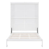 Merax Queen Size Murphy Bed, Wood Queen Murphy Hidden Wall Bed with Shelves for Home Office or Small Room, No Box Spring Needed, White Merax