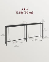VASAGLE Set of 2 Console Tables with Power Outlets, Slim Behind Couch Sofa Tables, 5.9 x 39.4 x 31.5 Inches, 2 Hooks, Easy Assembly, for Entryway, Living Room, Ebony Black and Ink Black ULNT078B01 VASAGLE