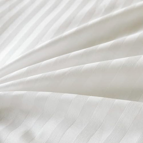 Amolavet Hotel Bedding Duvet Cover King Size Cotton White Satin Pin Striped Textured with Zipper - Duvet Cover King 3 Pcs Set 104x90 - Comforter Cover/Quilt Cover King Size Amolavet