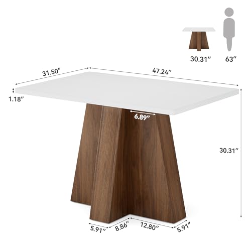 LITTLE TREE 47-Inch Kitchen Dining Table for 4-6,White Rectangular Dining Table with Walnut Wood Base, Modern Wooden Eating Table for Kitchen, Dining Room, Small Space, Home Office LITTLE TREE
