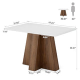 LITTLE TREE 47-Inch Kitchen Dining Table for 4-6,White Rectangular Dining Table with Walnut Wood Base, Modern Wooden Eating Table for Kitchen, Dining Room, Small Space, Home Office LITTLE TREE