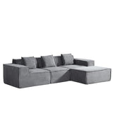 Container Furniture Direct Rowan Convertible Corduroy Sectional Couch with Ottoman & Pillows, Modular L Shaped Sleeper Sofa, Boneless Cloud Couch for Living Room Furniture, Dark Grey Container Furniture Direct