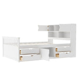 Merax Full Size Modern Captain Platform Bed Frame with Storage Shelves, 4 Drawers & Bookcase Headboard, White Merax