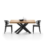 Mobili Fiver, Emma 160 Extendable Dining Table, Rustic Oak with Black Crossed Legs, Laminate-Finished/Iron, Made in Italy Mobili Fiver