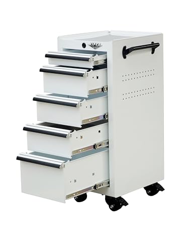 Viper Tool Storage 16-Inch 5-Drawer Rolling Steel Cart, White Viper Tool Storage