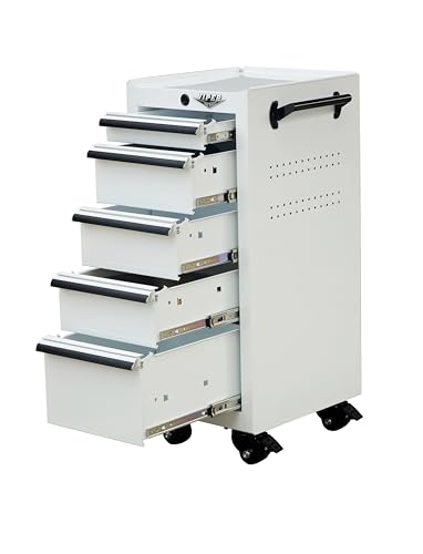 Viper Tool Storage 16-Inch 5-Drawer Rolling Steel Cart, White