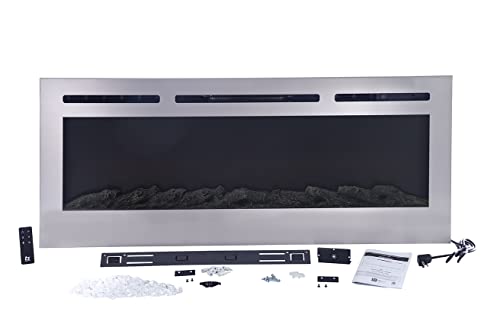Touchstone Sideline Deluxe -Stainless Steel Smart Electric Fireplace- 50" Wide- Alexa/WiFi-Enabled- in Wall Recessed- 5 Flame Settings- 9 Flame Colors- 1,500W Heater- Log & Crystal Options- 86273 Touchstone