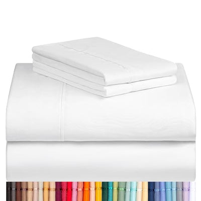 LuxClub 4 PC King Size Sheet Set Bed Sheets Deep Pockets 18" Wrinkle Free Cooling Bed Sheets Machine Washable Hotel Bedding Silky Soft - White King