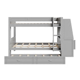 CKLMMC Full Size Multifunctional Bunk Bed with Desk and Bookshelves, Trundle, Space-Saving Wooden Bunk Bed for Kids & Teens (Gray/T) CKLMMC