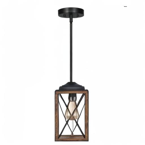 DEWENWILS Farmhouse Pendant Light, Metal Hanging Light Fixture with Wooden Grain Finish, 48 Inch Adjustable Pipes for Flat and Slop Ceiling, Kitchen Island, Bedroom, Dining Hall, E26 Base DEWENWILS