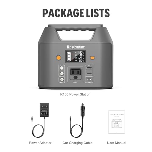 EnginStar Portable Power Station 150W 155Wh Solar Generator 110V 42000mAh Portable Power Bank w/AC Outlet, 6 Outputs External Battery Backup LED Light for Outdoor Camping - WoodArtSupply