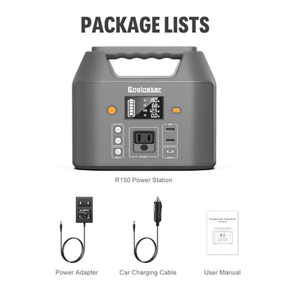 EnginStar Portable Power Station 150W 155Wh Solar Generator 110V 42000mAh Portable Power Bank w/AC Outlet, 6 Outputs External Battery Backup LED Light for Outdoor Camping - WoodArtSupply