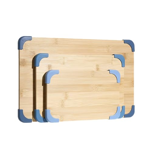 COOK WITH COLOR Bamboo Cutting Board Set- 3 Pc. Large, Medium and Small Non Slip Cutting Boards for Kitchen, Meats, Veggies and Fruit (Light Blue) COOK WITH COLOR
