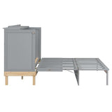 LZ LEISURE ZONE Queen Size Murphy Bed, Wood Cabinet Bed with Legs, Gray LZ LEISURE ZONE