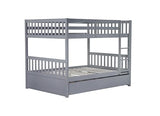 PVWIIK Full Over Full Bunk Bed with Twin Trundle, 3-in-1 Solid Rubberwood Loft Bed Converts to 2 Full Beds, Includes Ladder & Guardrails, Grey PVWIIK