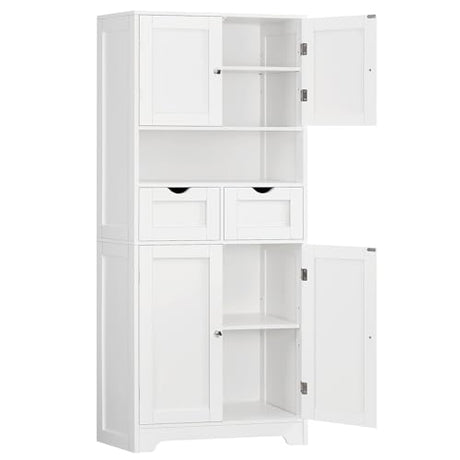 TEENFON 57.8" H Tall Bathroom Storage Cabinet with 4 Doors & 2 Adjustable Shelves, Freestanding Bathroom Cabinet with 2 Drawers, Kitchen Cabinets & Pantry, Cupboard for Kitchen, Dining Room, White TEENFON
