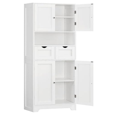 TEENFON 57.8" H Tall Bathroom Storage Cabinet with 4 Doors & 2 Adjustable Shelves, Freestanding Bathroom Cabinet with 2 Drawers, Kitchen Cabinets & Pantry, Cupboard for Kitchen, Dining Room, White