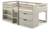 Donco Kids Twin Low Loft Bed with Bookcase and Storage Chest, Twin, Rustic Light Grey Donco Kids