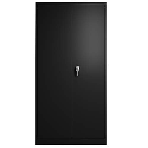 Generic Metal Storage Cabinet,Steel Storage Cabinet with 2 Doors and 4 Adjustable Shelves,Black Metal Cabinet with Lock,72"" Tall Steel - WoodArtSupply