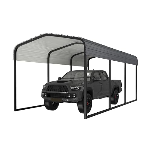 VEIKOU 10' x 15' Metal Carport with Heavy Duty Steel Roof, Upgraded Large Outdoor Carport Canopy, Car Port for Car, Car Shelter & Shade, Grey VEIKOU