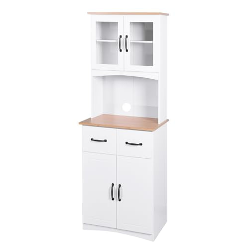 NicBex 66.9" Modern Kitchen Pantry Storage Cabinet Microwave Cabinet with Storage Drawer,Tall Freestanding Kitchen Cabinet for Dining Room,Bathroom,Kitchen,White NicBex