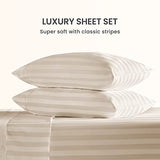 SLEEP ZONE Striped Cooling Twin Sheets Set for Kids - Fitted Flat Sheet & Pillowcase Sets 3 Piece - Super Soft Stripe Bed Sheet, Easy Care, Deep Pocket (Beige, Twin) SLEEP ZONE