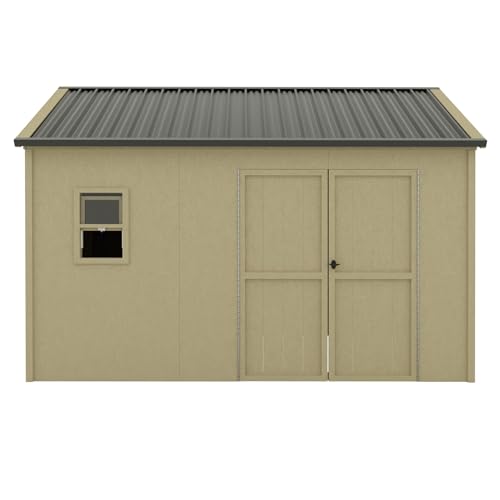 MUPATER 12 ft x 9 ft Outdoor Wood Shed with Metal Roof, Lean-to Storage shed Garden Furniture Tools with Lockable Door and Vents for Garden, Patio MUPATER