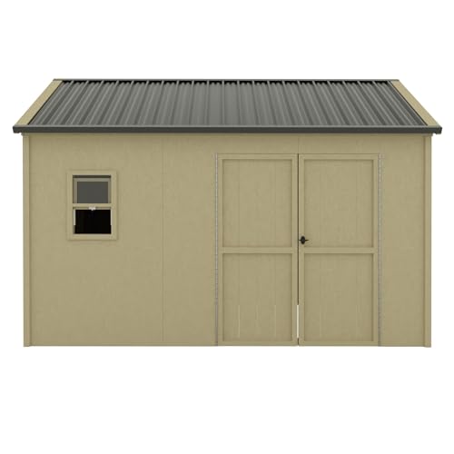 MUPATER 12 ft x 9 ft Outdoor Wood Shed with Metal Roof, Lean-to Storage shed Garden Furniture Tools with Lockable Door and Vents for Garden, Patio - WoodArtSupply