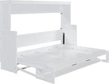 Full Horizontal Murphy Bed with Desk,Solid Wood Folding Hideaway Murphy Wall Bed for Adult,Guest Room (White) MERITLINE