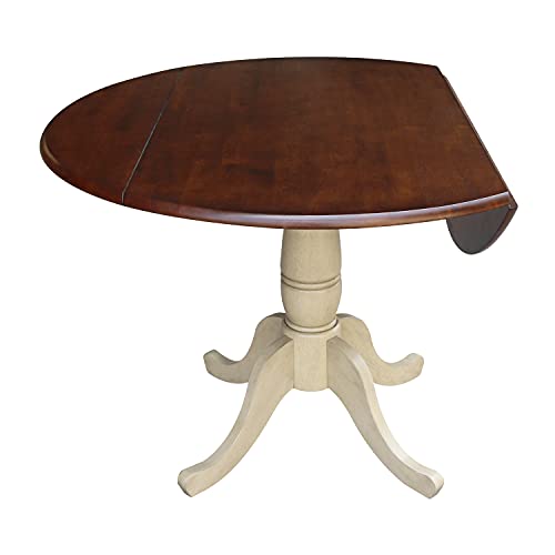 IC International Concepts International Concepts Round Dual Drop Leaf Pedestal Finish Dining Table, Antiqued Almond/Espresso
