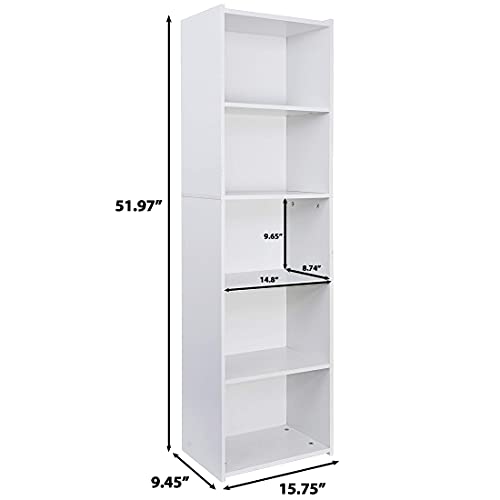 5-Tier Narrow Bookshelf – Freestanding Wood Cube Storage Shelf for Small Spaces, White - WoodArtSupply