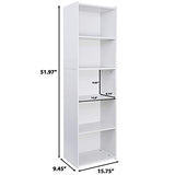5-Tier Narrow Bookshelf – Freestanding Wood Cube Storage Shelf for Small Spaces, White SUPER DEAL