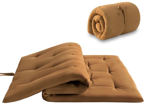 Mollydot Japanese Floor Futon Mattress Queen Size 60"x 80", Foldable Bed Mattress, Portable Tatami Mat Sleeping Pad, Folding Futon Cushion, Roll Up Floor Lounger for Guest Room Dormitory (Brown) Mollydot