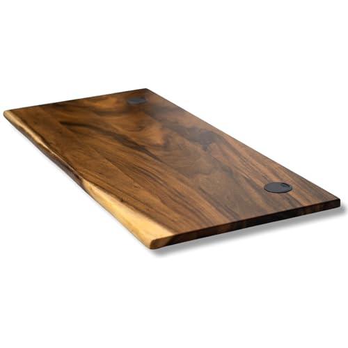 Walnut Solid Wood Desk Top with Cable Grommets – Live Edge Wood Slab, Table Top for PC, Countertop, RV, Laundry, Dining Table – 27" D x 60" W Modern Wood Style