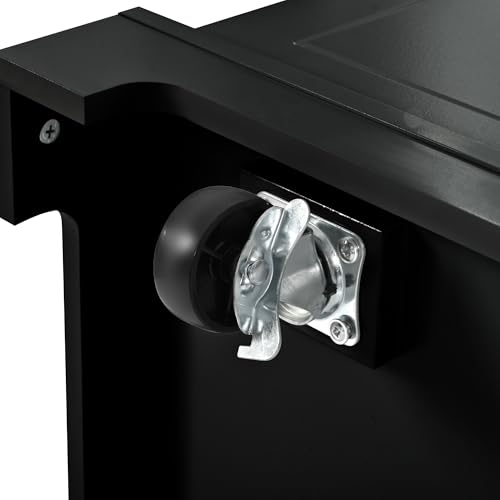 Ball & Cast Fluted Kitchen Island with Trash Can Storage Cabinet,Power Outlet,Internal Storage Rack,Rolling Kitchen Islands On 5 Wheels W/3 Drawers & 3 Open Side Racks for 10 Gallon Garbage Bin,Black Ball & Cast