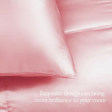 Whale Flotilla 3-Piece Reversible Silky Soft Queen Comforter Bedding Set, Luxurious Satin Comforters Full Size with 2 Satin Pillowcases, Lightweight Duvet for All Seasons, Pink Whale Flotilla
