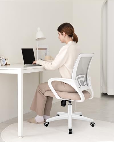 NEO CHAIR Office Desk Computer Chair Ergonomic Mesh Gaming Mid Back Seat with Comfy Lumbar Support Adjustable Height Swivel for Home Task (Beige) NEO CHAIR