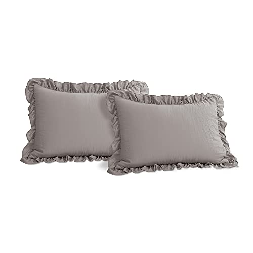 Lush Decor Reyna Ruffle Comforter Set - 3 Piece Cozy Ruffled Bedding Set - Timeless Elegance and Comfort for Dorm Room - Full/ Queen, Gray Lush Decor