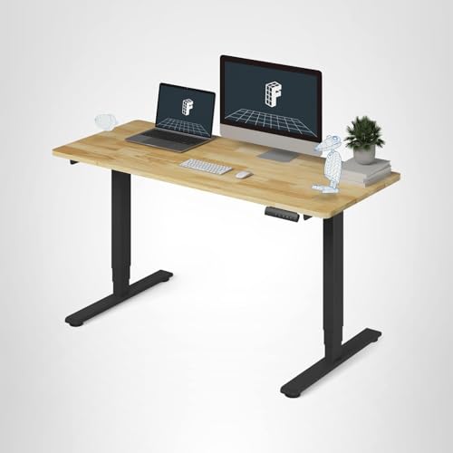 FlexiSpot E6 Solid Wood 3-Stage Dual Motor 55 x 24 Electric Standing Desk, Holds 220 lbs, Adjustable Height w/ Memory Presets, Butcher Block Rubberwood Desktop & Black Frame, Ships in 2 Boxes FLEXISPOT